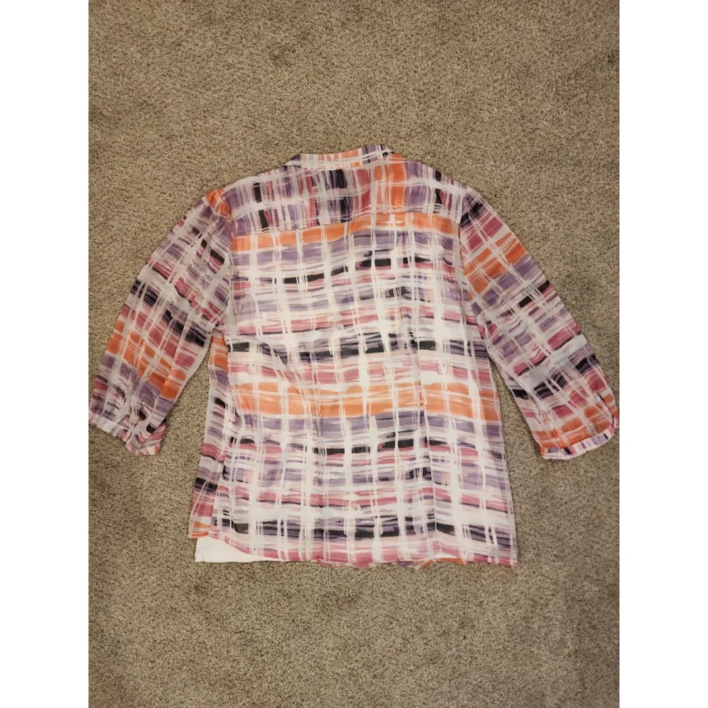 Women's Christopher & Banks Blouse L White Orange Plaid - Picture 4 of 4